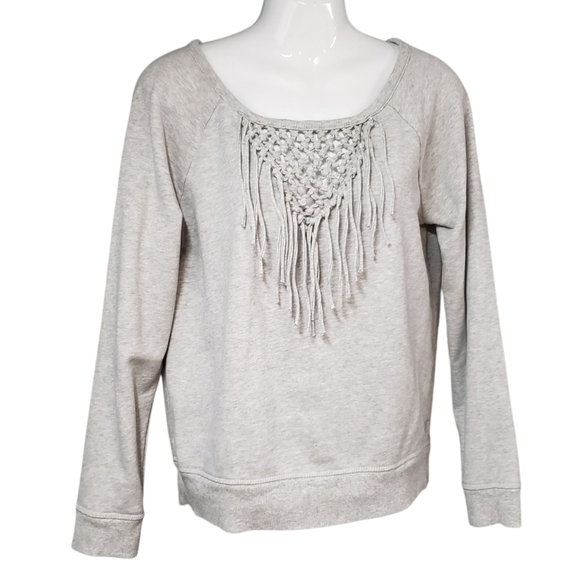 American Eagle Women's Gray Fringe Crochet Top Size Medium - Picture 9 of 11